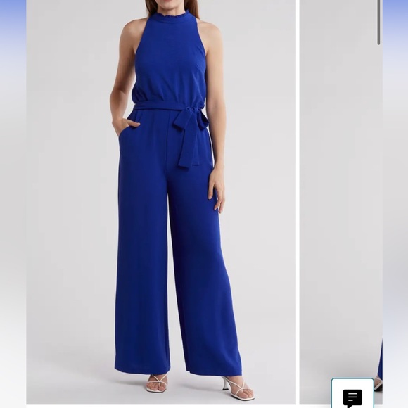 Hot pink Vince Camuto jump suit, with belt and ruffle collar. - Picture 3 of 4